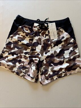 Men's Brown Camo Swim Trunks with Black Waistband